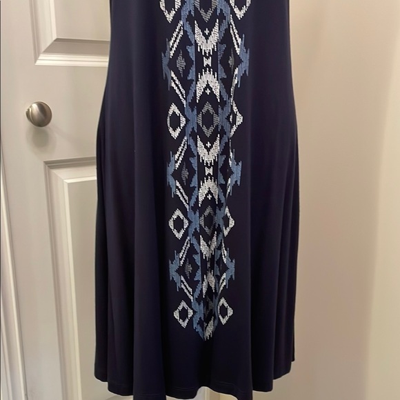 Karen Kane Navy Blue Midi Dress, Geometric Pattern, sleeveless, scoop neck NNT - Picture 3 of 13